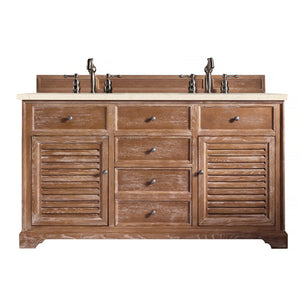 Savannah 60" Double Vanity Cabinet, Driftwood, w/ 3 CM Eternal Marfil Quartz Top