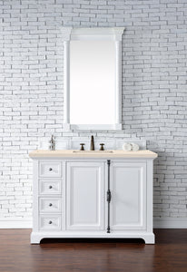 Providence 48" Single Vanity Cabinet, Bright White, w/ 3 CM Eternal Marfil Quartz Top