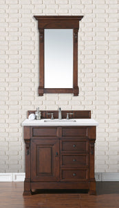 Brookfield 36" Single Vanity, Warm Cherry w/ 3 CM Arctic Fall Solid Surface Top