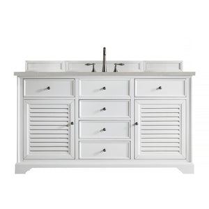 Savannah 60" Single Vanity Cabinet, Bright White, w/ 3 CM Eternal Serena Quartz Top