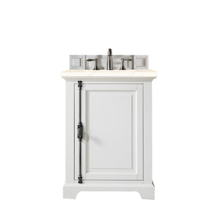 Providence 26" Single Vanity Cabinet, Bright White, w/ 3 CM Eternal Marfil Quartz Top