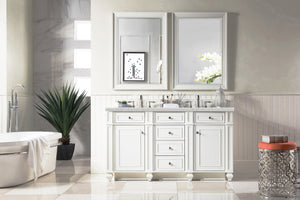 Bristol 60" Double Vanity, Bright White, w/ 3 CM Eternal Jasmine Pearl Quartz Top