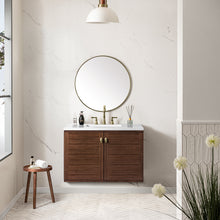 Load image into Gallery viewer, Bathroom Vanities Outlet Atlanta Renovate for LessAmberly 36&quot; Single Vanity, Mid-Century Walnut w/ 3CM White Zeus Top