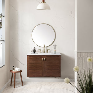 Bathroom Vanities Outlet Atlanta Renovate for LessAmberly 36" Single Vanity, Mid-Century Walnut w/ 3CM White Zeus Top