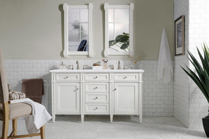 Brittany 60" Bright White Double Vanity w/ 3 CM Arctic Fall Solid Surface Top