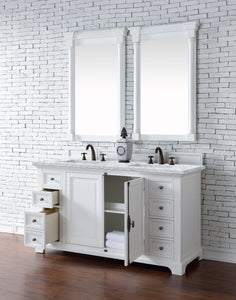 Providence 60" Bright White Double Vanity w/ 3 CM Carrara Marble Top James Martin