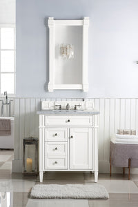Brittany 30" Single Vanity, Bright White w/ 3 CM Carrara Marble Top