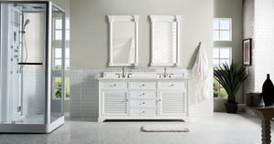 Savannah 72" Double Vanity Cabinet, Bright White, w/ 3 CM Eternal Jasmine Pearl Quartz Top James Martin