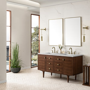 Bathroom Vanities Outlet Atlanta Renovate for LessAmberly 60" Double Vanity, Mid-Century Walnut w/ 3CM Eternal Jasmine Pearl Top