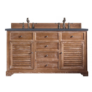 Savannah 60" Double Vanity Cabinet, Driftwood, w/ 3 CM Charcoal Soapstone Quartz Top