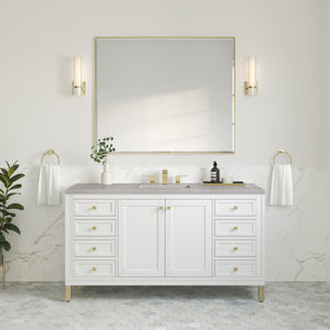 Chicago 60" Single Vanity, Glossy White w/ 3CM Eternal Serena Top