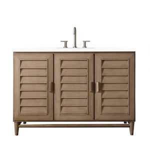 Portland 48" Single Vanity Whitewashed Walnut, w/ 3 CM White Zeus Quartz Top