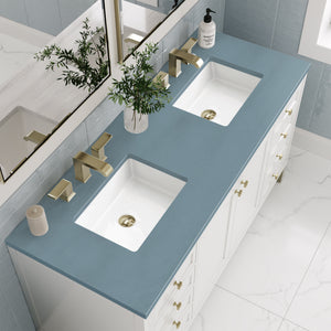 Chicago 60" Double Vanity, Glossy White w/ 3CM Cala Blue Top