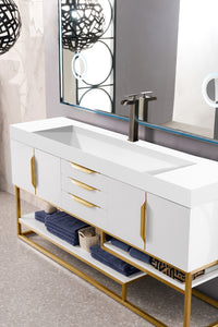 Columbia 72" Single Vanity, Glossy White, Radiant Gold w/ Glossy White Composite Top