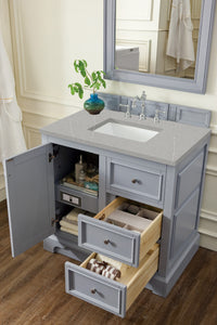 Bathroom Vanities Outlet Atlanta Renovate for LessDe Soto 36" Single Vanity, Silver Gray w/ 3 CM Eternal Serena Quartz Top