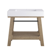 Load image into Gallery viewer, Auburn 36&quot; Sink Console, Weathered Timber w/ Glossy White Mineral Composite Top