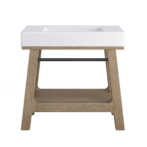 Auburn 36" Sink Console, Weathered Timber w/ Glossy White Mineral Composite Top