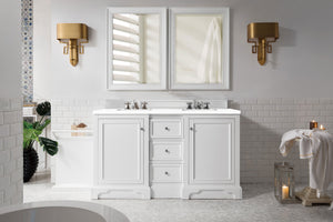 De Soto 60" Double Vanity, Bright White w/ 3 CM White Zeus Quartz Top