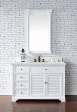 Load image into Gallery viewer, Savannah 48&quot; Single Vanity Cabinet, Bright White, w/ 3 CM Eternal Jasmine Pearl Quartz Top