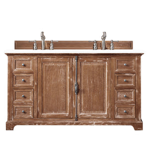 Providence 60" Double Vanity Cabinet, Driftwood, w/ 3 CM Classic White Quartz Top