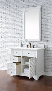 Savannah 36" Single Vanity Cabinet, Bright White, w/ 3 CM Classic White Quartz Top James Martin