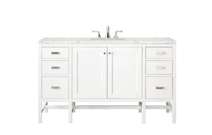 Addison 60" Single Vanity Cabinet , Glossy White, w/ 3 CM Eternal Jasmine Pearl Quartz Top