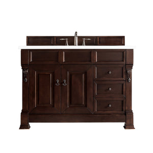 Brookfield 48" Burnished Mahogany Single Vanity  w/ 3 CM Classic White Quartz Top James Martin