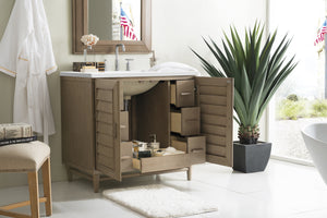 Portland 36" Single Vanity Whitewashed Walnut, w/ 3 CM White Zeus Quartz Top