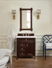 Load image into Gallery viewer, Brittany 30&quot; Single Vanity, Burnished Mahogany, w/ 3 CM Classic White Quartz Top James Martin