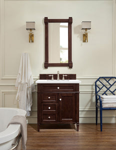 Brittany 30" Single Vanity, Burnished Mahogany, w/ 3 CM Classic White Quartz Top James Martin