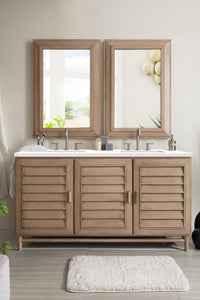 Portland 60" Double Vanity Whitewashed Walnut, w/ 3 CM White Zeus Quartz Top