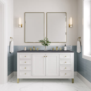 Chicago 60" Double Vanity, Glossy White w/ 3CM Charcoal Soapstone Top