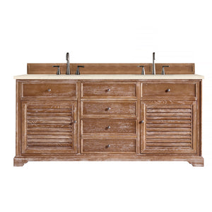 Savannah 72" Double Vanity Cabinet, Driftwood, w/ 3 CM Eternal Marfil Quartz Top