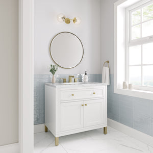 Chicago 36" Single Vanity, Glossy White w/ 3CM Ethereal Noctis Top