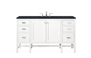 Addison 60" Single Vanity Cabinet , Glossy White, w/ 3 CM Charcoal Soapstone Quartz Top