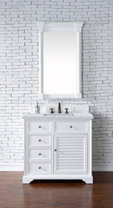 Savannah 36" Bright White Single Vanity w/ 3 CM Carrara Marble Top