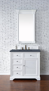 Savannah 36" Single Vanity Cabinet, Bright White, w/ 3 CM Charcoal Soapstone Quartz Top