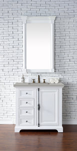 Providence 36" Single Vanity Cabinet, Bright White, w/ 3 CM Eternal Serena Quartz Top James Martin