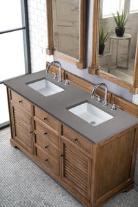 Savannah 60" Double Vanity Cabinet, Driftwood, w/ 3 CM Grey Expo Quartz Top