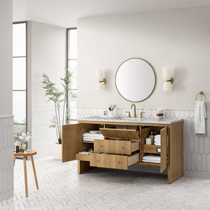 Hudson 60" Single Vanity, Light Natural Oak w/ 3CM Eternal Jasmine Pearl Top