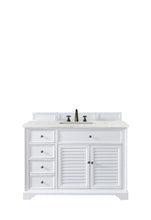 Load image into Gallery viewer, Savannah 48&quot; Single Vanity Cabinet, Bright White, w/ 3 CM Eternal Jasmine Pearl Quartz Top