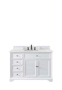 Savannah 48" Single Vanity Cabinet, Bright White, w/ 3 CM Eternal Jasmine Pearl Quartz Top