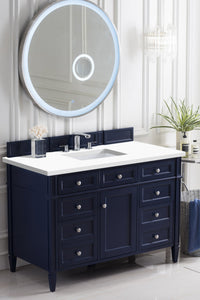 Brittany 48" Victory Blue Single Vanity w/ 3 CM Classic White Quartz Top James Martin