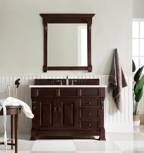 Brookfield 48" Single Vanity, Burnished Mahogany w/ 3 CM Eternal Jasmine Pearl Quartz Top