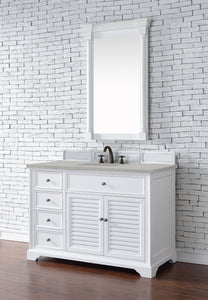 Savannah 48" Single Vanity Cabinet, Bright White, w/ 3 CM Eternal Serena Quartz Top