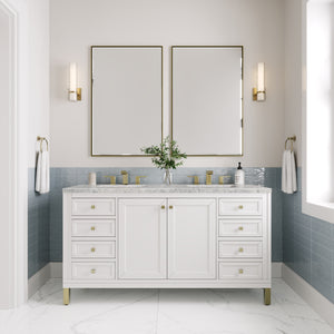 Chicago 60" Double Vanity, Glossy White w/ 3CM Eternal Jasmine Pearl Top
