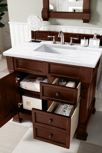 Bathroom Vanities Outlet Atlanta Renovate for LessBrookfield 36" Single Vanity, Warm Cherry w/ 3 CM Arctic Fall Solid Surface Top