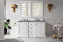 Load image into Gallery viewer, De Soto 60&quot; Double Vanity, Bright White w/ 3 CM Charcoal Soapstone Quartz Top