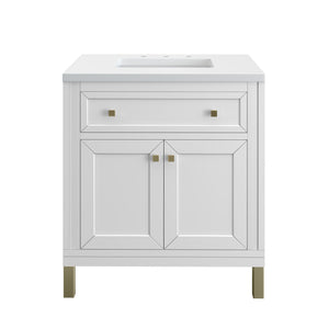 Chicago 30" Single Vanity, Glossy White w/ 3CM White Zeus Top