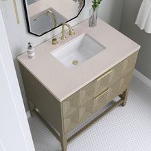 Load image into Gallery viewer, Bathroom Vanities Outlet Atlanta Renovate for LessEmmeline 36&quot; Single Vanity, Pebble Oak w/ 3CM Eternal Marfil Top